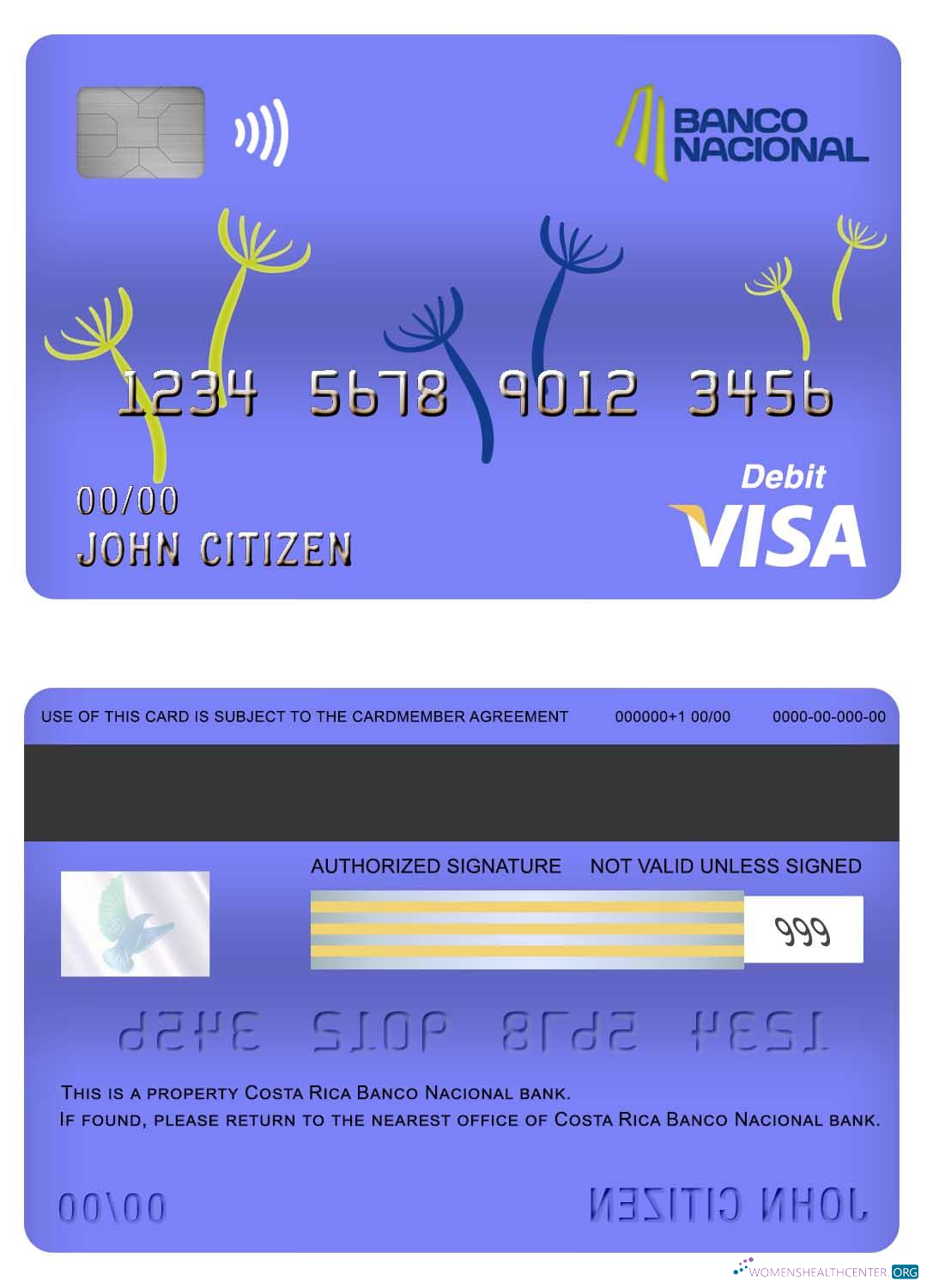 Download Costa Rica Banco Nacional bank visa debit card Photoshop template